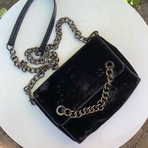 Zara Navy Velvet Shoulder Bag with Silver Chain